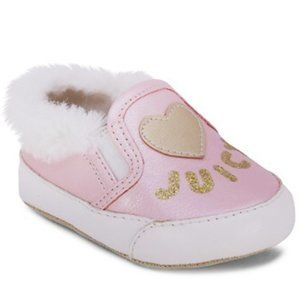 NEW JUICY COUTURE Baby Eureka Faux Fur Trim Gold Glitter Heart Slip On Sneaker
